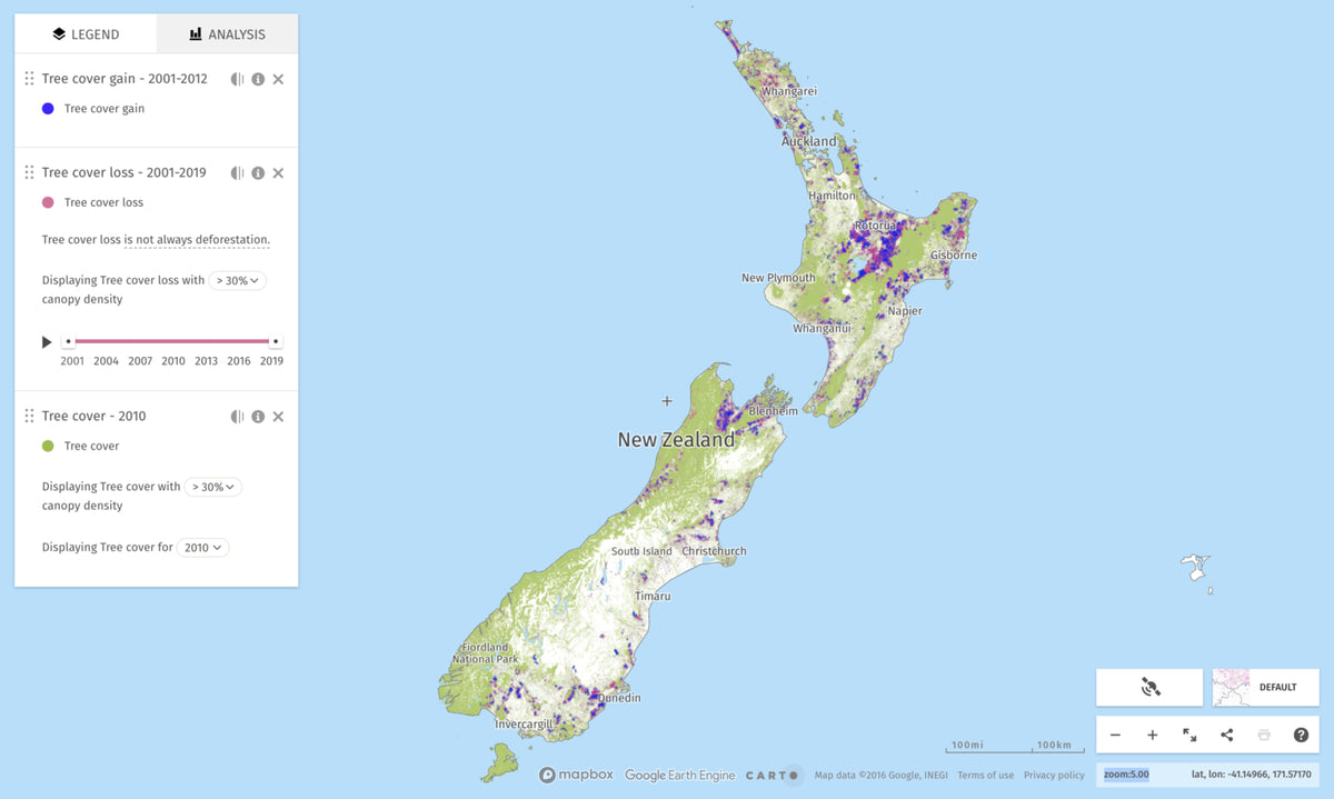 Map of Deforestation in New Zealand 
