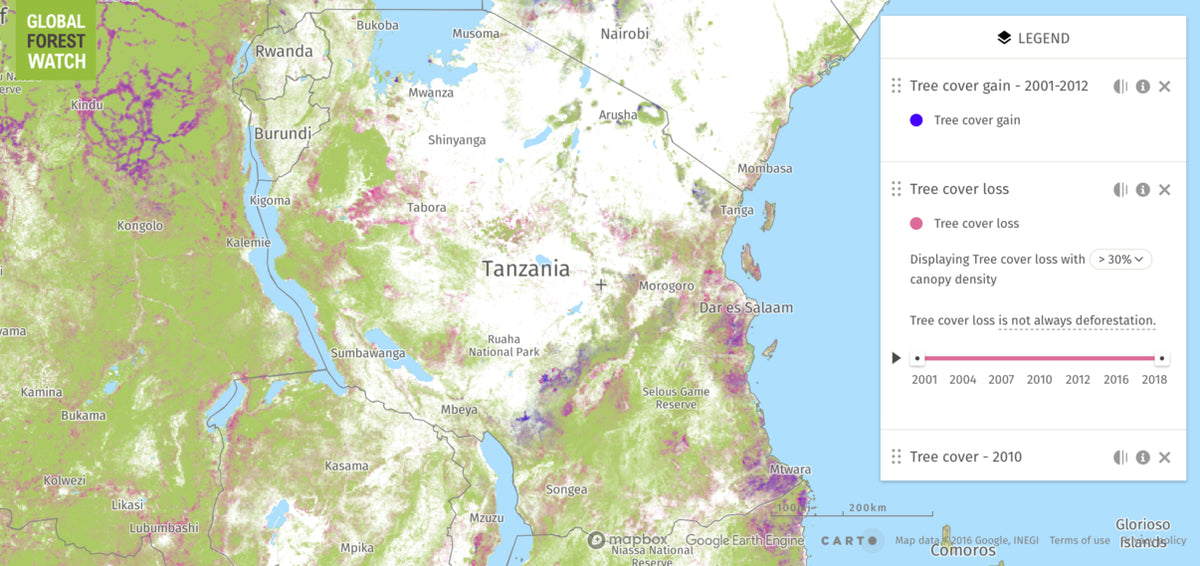 Map of deforestation in Tanzania