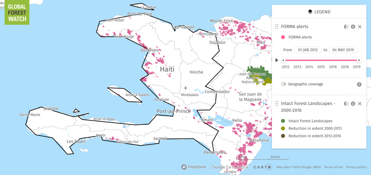 Map of deforestation in Haiti