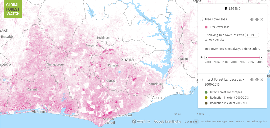 Map of deforestation in Ghana