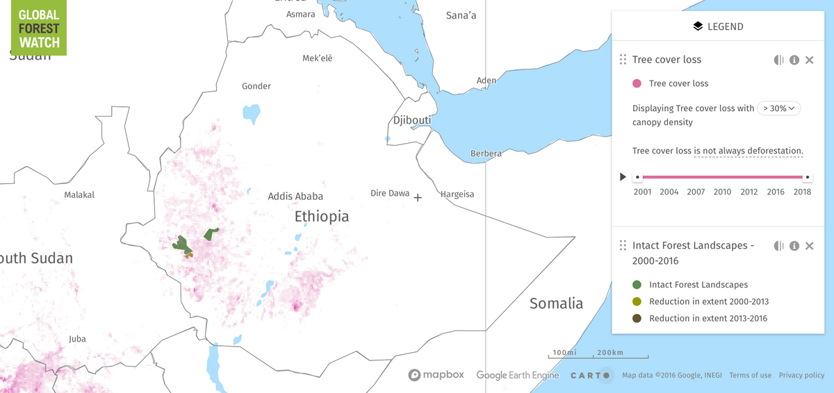 Map of deforestation in Ethiopia