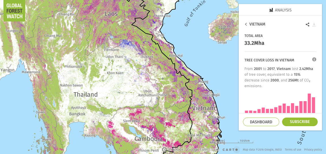 Map of deforestation in Vietnam