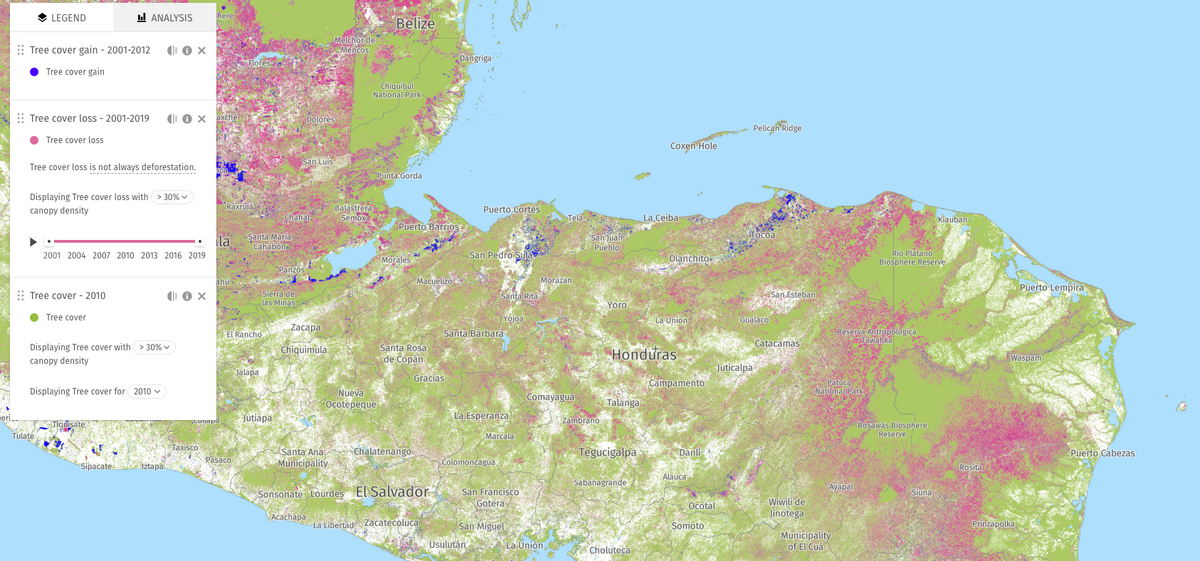 Map of deforestation in Honduras
