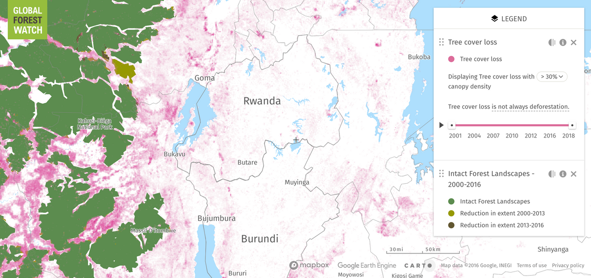 Map of deforestation in Rwanda